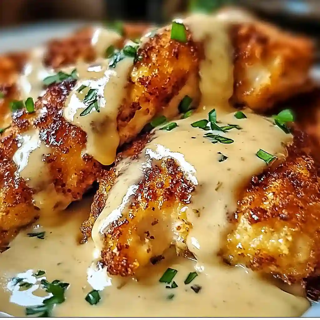 Parmesan Crusted Chicken with Creamy Garlic Sauce