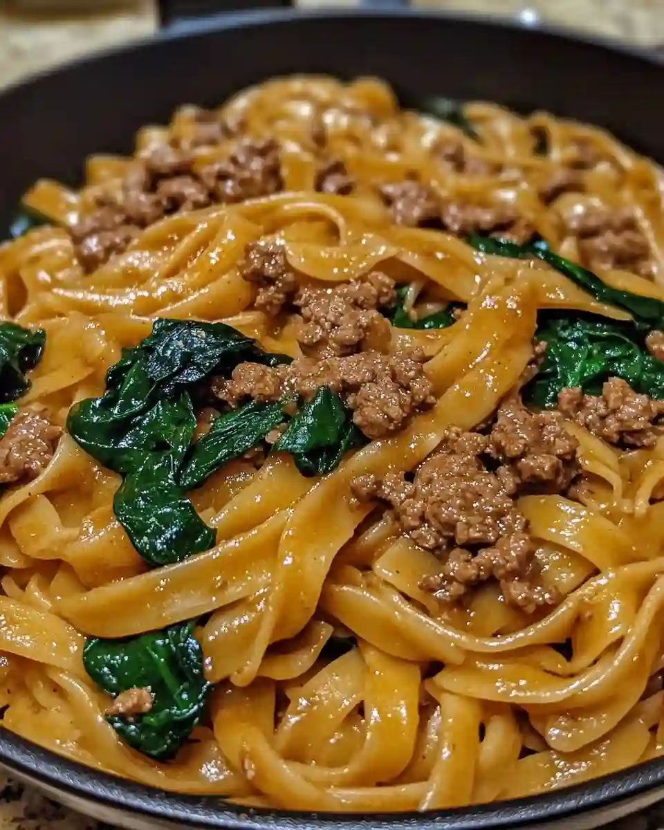 One-Pot Beef and Garlic Parmesan Spinach Pasta Recipe