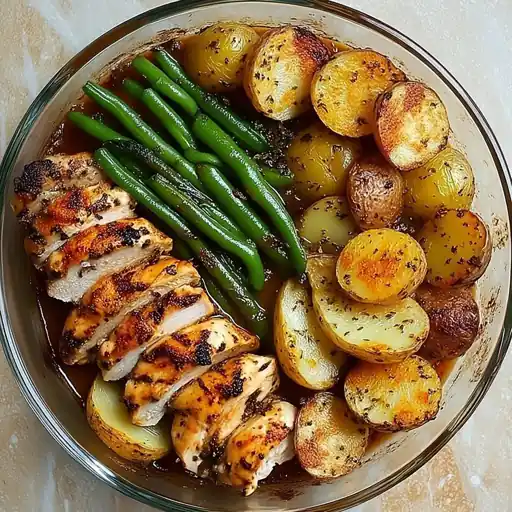 One-Pan Garlic Herb Chicken with Roasted Potatoes &amp; Green Beans