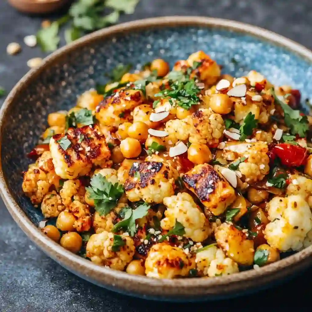 A Flavor-Packed Feast: Honey Roasted Cauliflower with Grilled Halloumi &amp; Crunchy Chickpeas