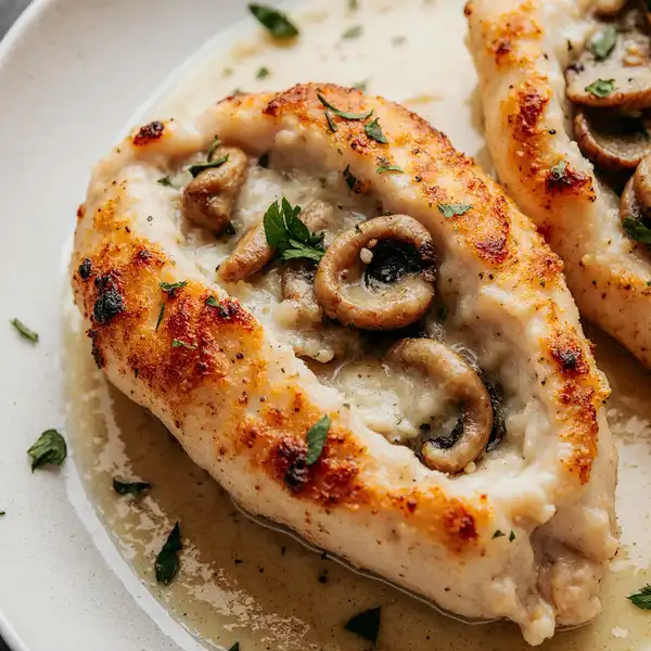 Cheesy Garlic Butter Mushroom Stuffed Chicken – Juicy, Golden &amp; Irresistible!