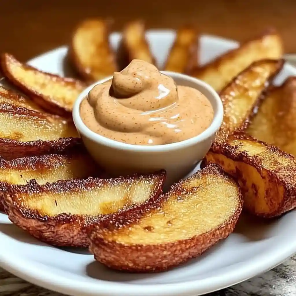 Air Fried Apple Wedges with Caramel Whipped Cream Dipping Sauce