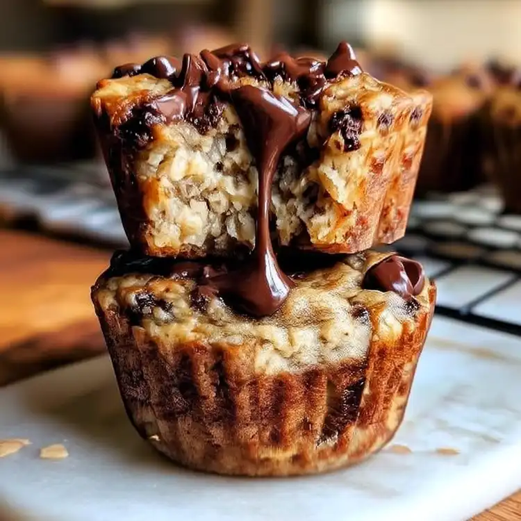 Greek Yogurt Peanut Butter Banana Muffin Cups with Melty Chocolate Tops